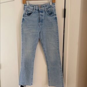 MOTHER Tripper Ankle Fray Size 25 Light Blue High-Rise Straight Jeans